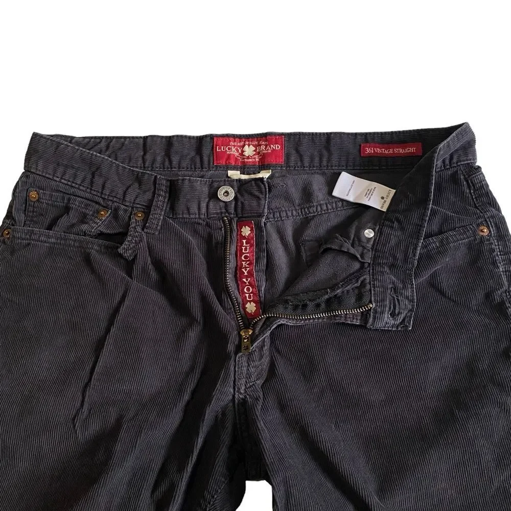 Lucky Brand 361 Vintage Straight Dark Gray Corduroys Cords Sz 34x30